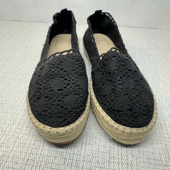 KAARI Blue Black Lace Slip On Classic Espadrille Flats 8.5 - Picture 2 of 6